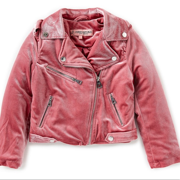 🆕Urban Republic Girls Pink Velvet Moto Jacket (M) - Picture 1 of 4